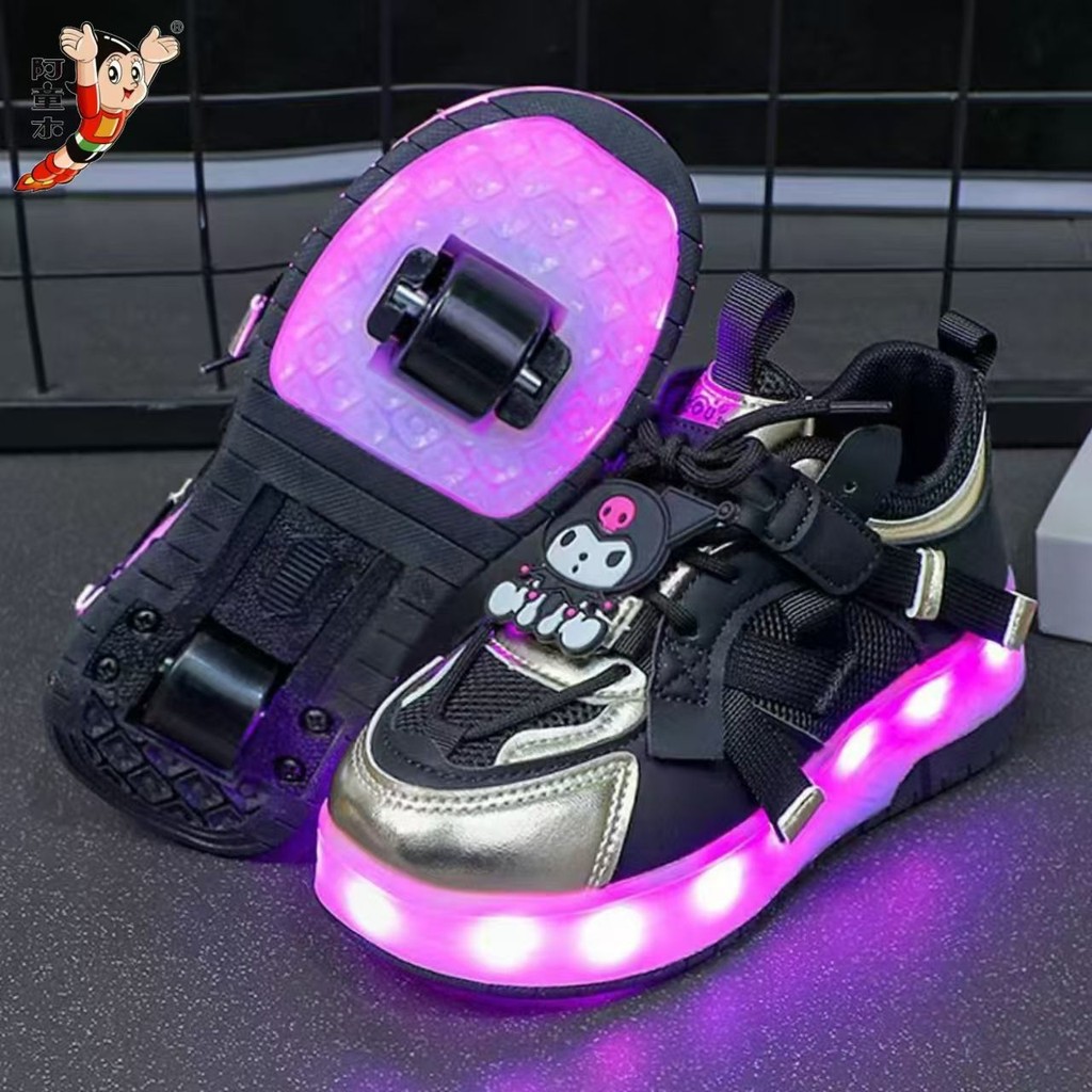 รองเท้าวิ่ง Astro Boy สำหรับเด็กผู้หญิง ใหม่ฤดูใบไม้ผลิและฤดูใบไม้ร่วง รองเท้าล้อเลื่อนเด็กที่เปล่งป