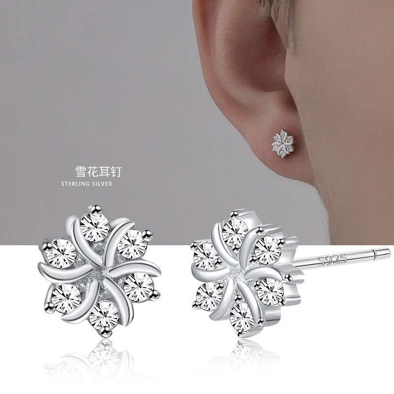 แฟชั่น S925 ต่างหูเงินเกล็ดหิมะทุกการแข่งขันเฉพาะผู้ชายผู้หญิงต่างหู