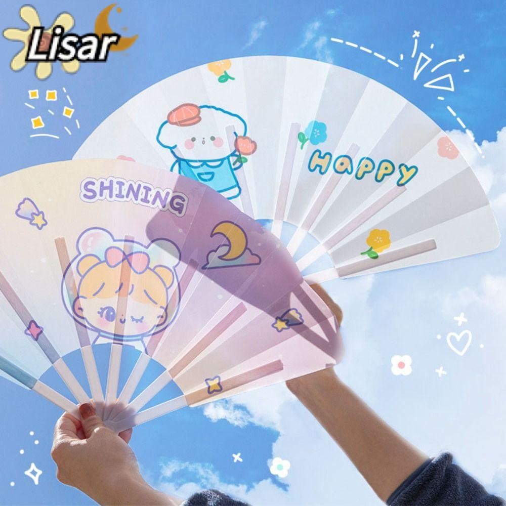 Lisar พัดลมพับ 7 พับ, PP ของขวัญพัดลมมือถือ,การ์ตูนพลาสติกตกแต่งบ้านพัดลมพับการ์ตูน