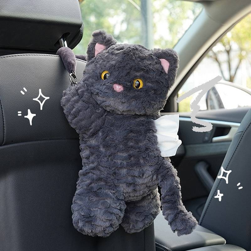 New Fashion Rabbit Fur Buffing Patterns Lying Cat Car Tissue Box Car Good-looking Tissue Bag Car Seat Storage Tissue Box Decoration brgO