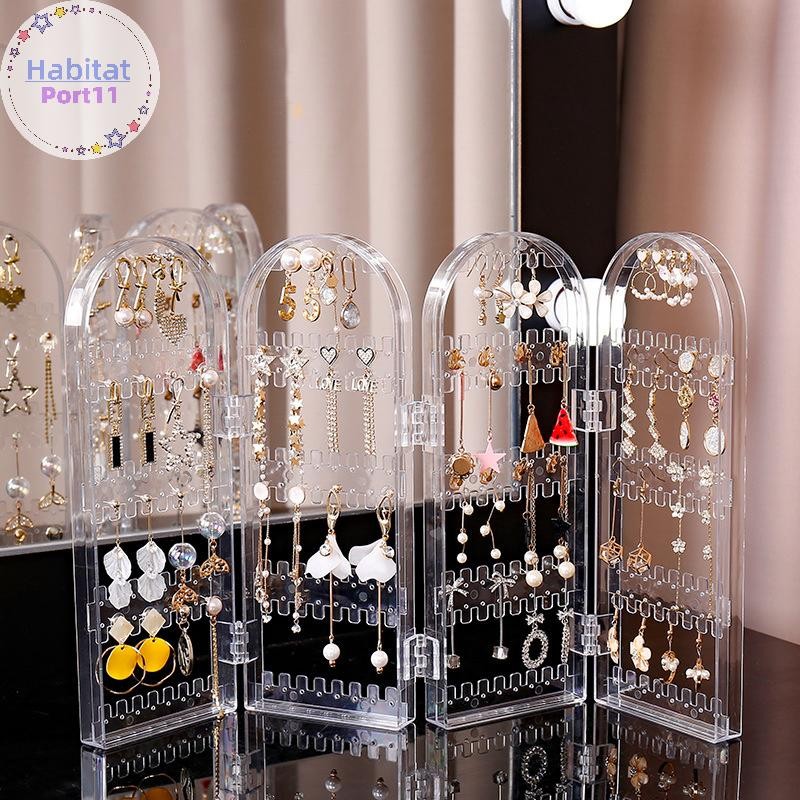HabitatPort ต่างหูพับ Studs Display Rack สร้อยคอเครื่องประดับชั้นวางขาตั้งแผงหน้าจอจัดเก็บกล่อง th