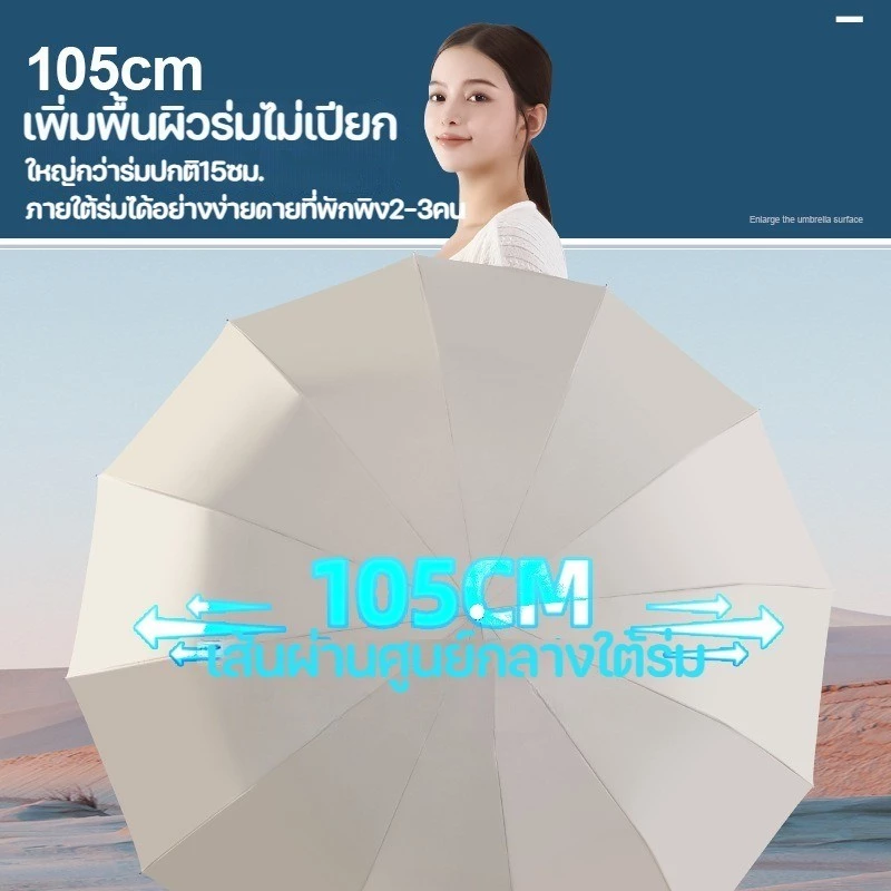 ร่มพับพกพา อัตโนมัติ กันฝน-กัน UV สีพื้น เบาบาง thumbnail 8