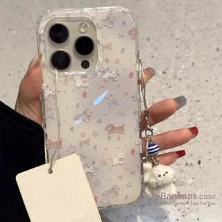 Iphone 16 15 14 13 12 11 Pro Max X Xr Xs Max 7 8 Plus SE2020 เคสโทรศัพท์การ์ตูนไส้กรอกสุนัขและแมว + Lanyard คู่ Clear Soft ฝาหลัง