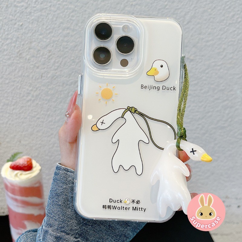 เป็ดตลกเคสโทรศัพท์สําหรับvivo X200 Pro Mini X100 Ultra X100s X90 X90s X80 Pro X70 X70T X60 X60T X50 Clearปลอกเป็ดปักกิ่งสีขาวพร้อมสายเป็ดครีมปก