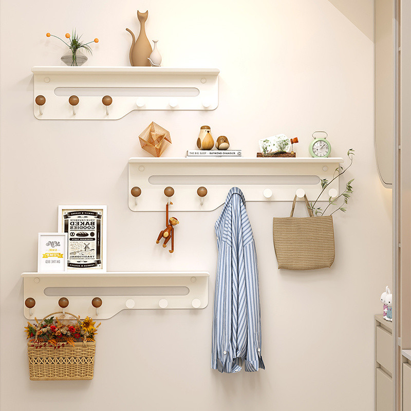 ชั้นวางของติดผนังพร้อมตะขอมัลติฟังก์ชั่ entryway ตะขอแขวนผนังตะขอเสื้อผนังแร็ค - รูปที่ 7