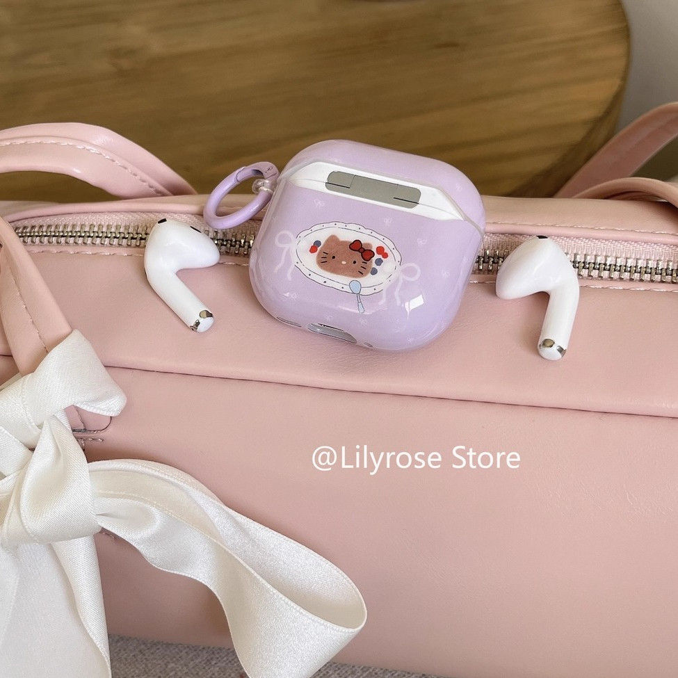 เคสสําหรับ AirPods 4 [2024] AirPods Pro2 Pro 3 2 1 เคสหูฟัง Apple สีม่วง Kt Cat Y2K Girl
