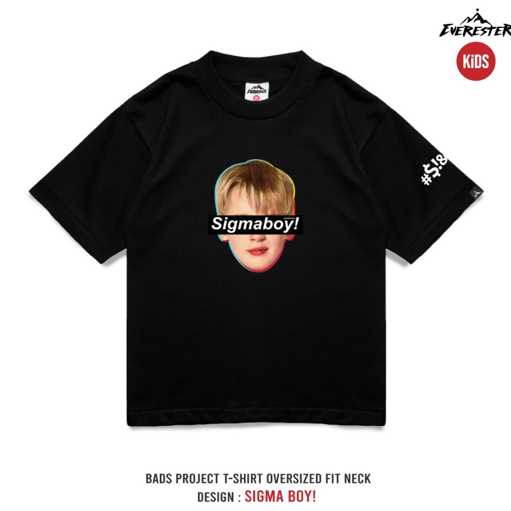 S-5XL EVERESTER เสื้อเด็ก 4-12 ปี เสื้อคอฟิต Oversize เสื้อผ้าเด็กผู้ชาย Sigma boy เสื้อยืด สีดำ Kex
