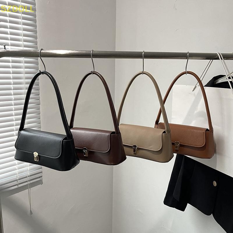 [cxSZDOLLA] Women Retro Tote Bagอินเทรนด์VINTAGE Underarm Bag Portable Casual PU Leather Solid Color Simple Handle Handbags Shoulder Bag DOM