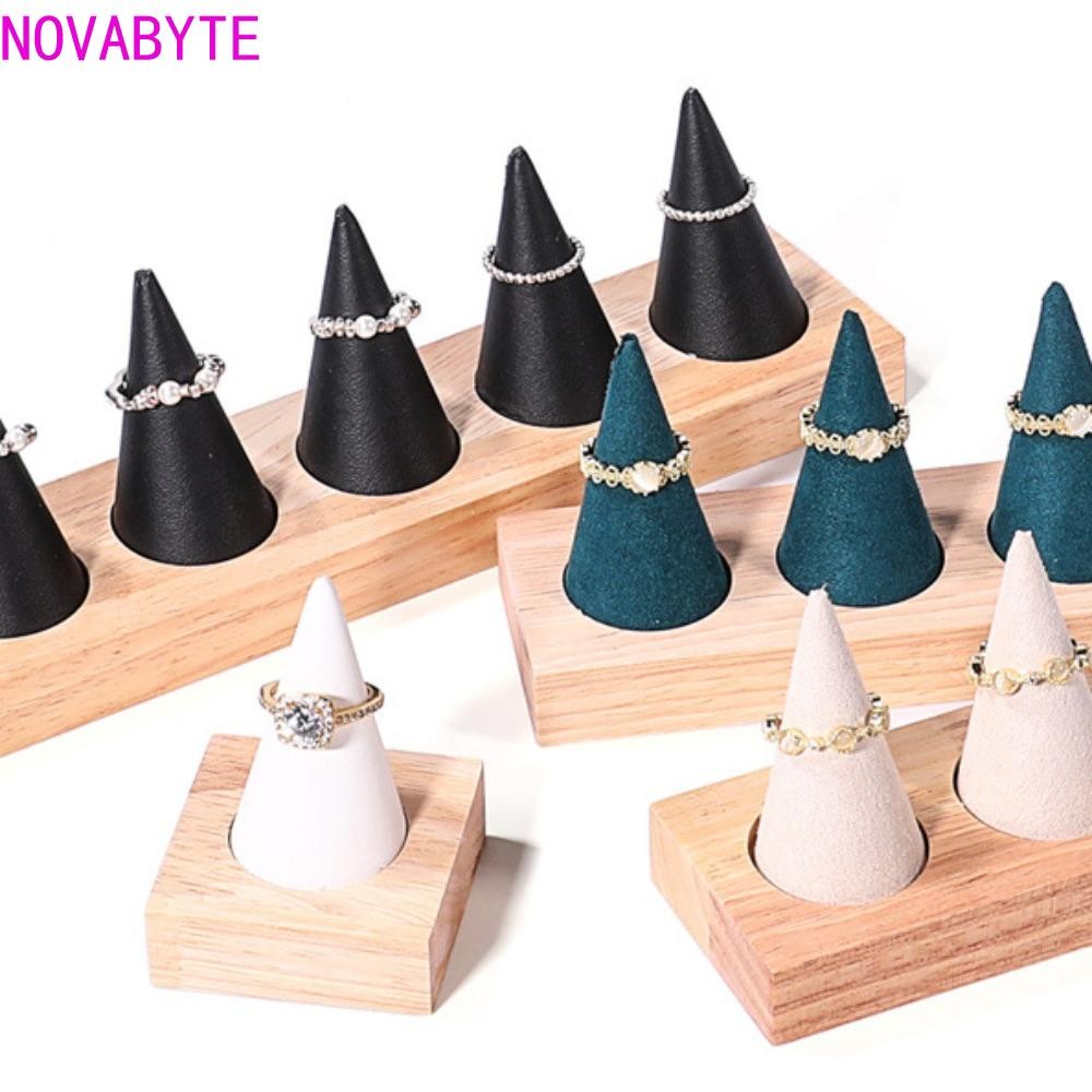 NOVABYTE ที่วางแหวนรูปกรวย,ชั้นเก็บแสดงเครื่องประดับ Flannelette แหวนขาตั้งจอแสดงผล, หลายขนาด Vintage น้ําหนักเบาแหวนไม้งานฝีมือ DIY