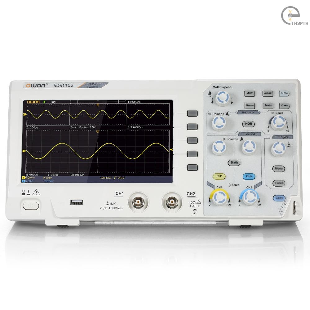 Owon SDS1102 Oscillometer Oscillometer Digital Storage Oscilloscope 2CH 100MHz 1GS/s 7 นิ้วจอแสดงผล 