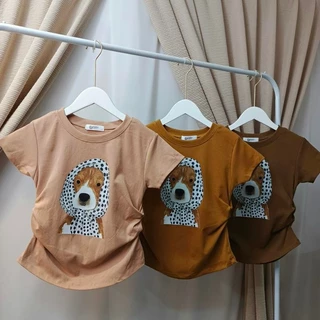 เสื้อยืดเข้ารูป ผ้ายืดยูนิยืดเยอะมาก สาวอวบใส่ได้ สกรีนลายน้องหมาผ้าคลุม ผ้านิ่มใส่สบาย ใส่เที่ยว สายคาเฟ่ต้องมี