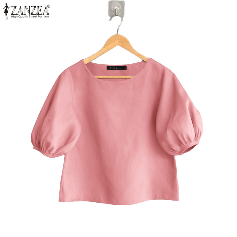 ZANZEA เสื้อเบลาส์แขนสั้นคอกลมแขนสั้นแฟชั่นเกาหลีสําหรับผู้หญิง