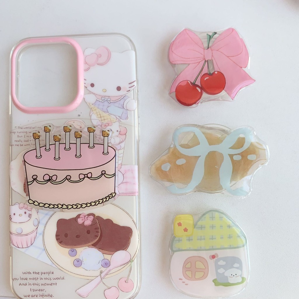 Ins ภาพประกอบ Apple Coconut Phone Griptok Universal Smart Tok Griptok Stand Holder สําหรับ IPhone ที่วางแบบพับได้ Lazy Bracket - รูปที่ 3