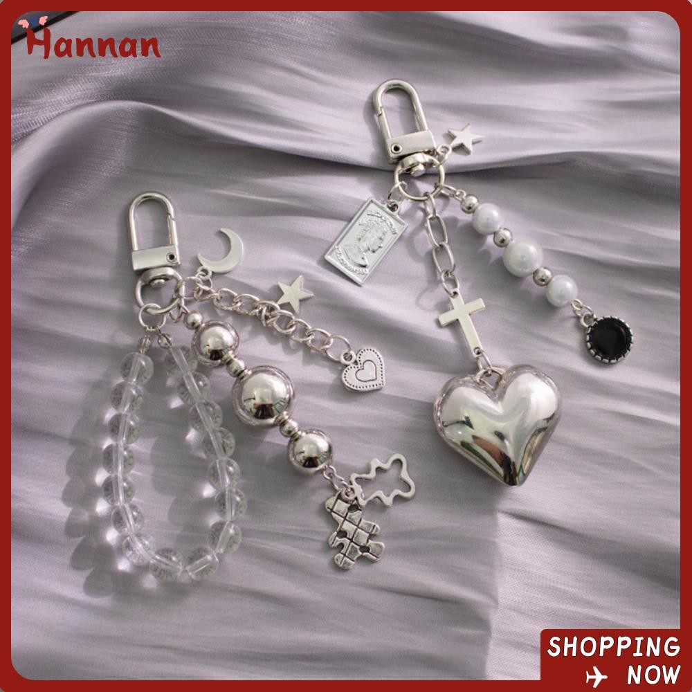 จี้พวงกุญแจ HANNAN Y2k, พวงกุญแจลูกปัดหมีโลหะประณีต, ของขวัญเด็กผู้หญิงสร้างสรรค์จี้กุญแจน่ารัก