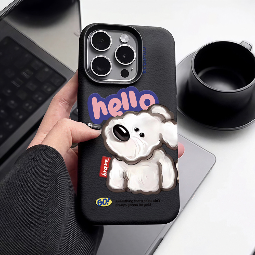 COD-ในไทย💟เคสแฟชั่น ลูกสุนัขขนขนทักทาย สําหรับ iPhone7 8 X 11 12 13 14 15TPU เคสโทรศัพท์พื้นผิวลิ้นจี่ กันกระแทก Unisex