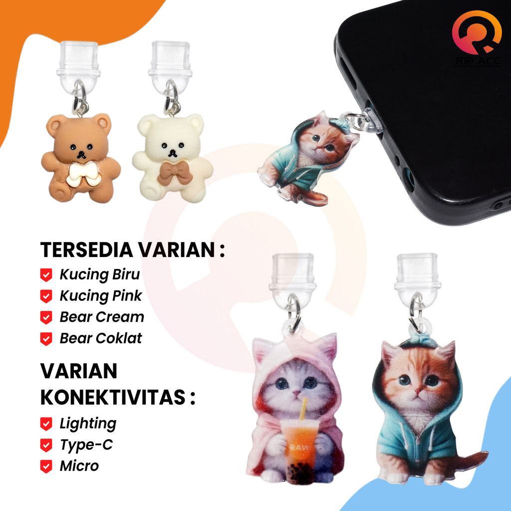 [RO ACC] PLUG COVER CUTE CHARACTER CHARGER CHARGING PORT COVER