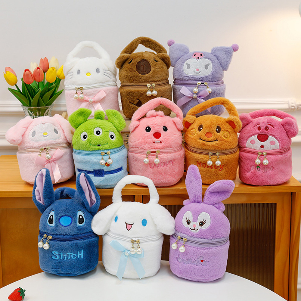 กระเป๋าแต่งหน้า Gift Bucket ของเล่นมือถือ ตุ๊กตา Sanrio Series การ์ตูนน่ารักหวาน