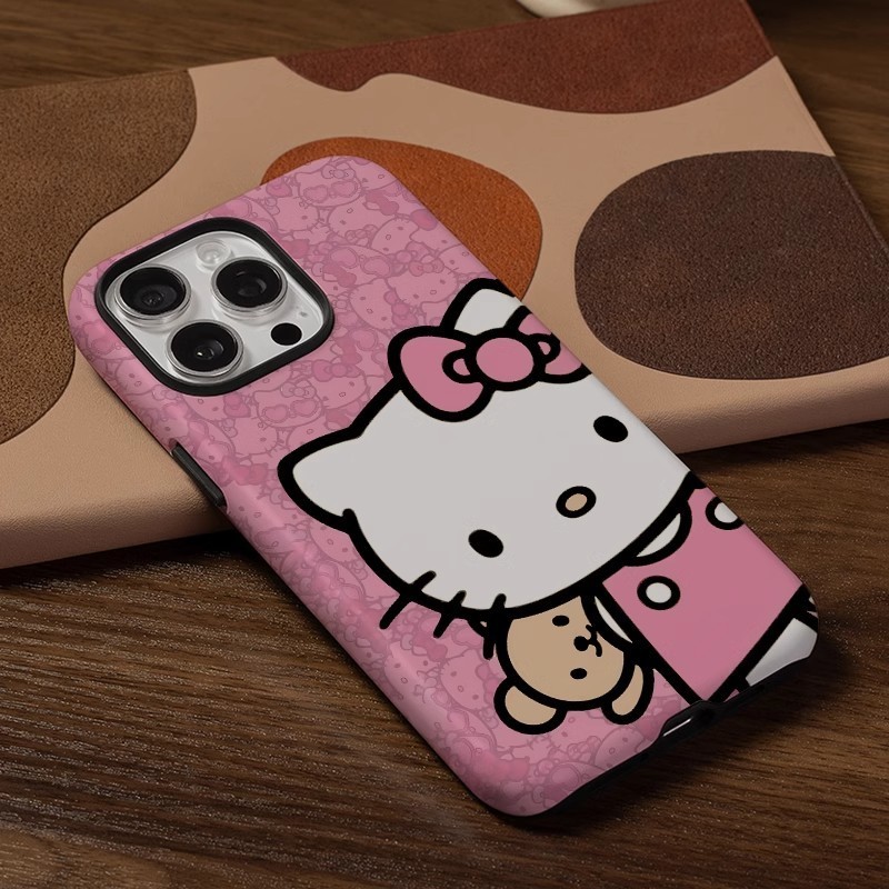 หวานการ์ตูน Kitty Cat 2-in-1 สําหรับ Apple 16 Pro Max iPhone 15 Dual Layer 14 Pro Film 13/12/11 Pro Max 7/8p Xs Max กันกระแทกฝาครอบป้องกัน