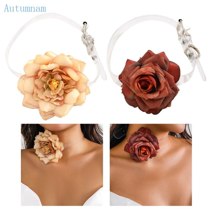 AUTU อินเทรนด์ปรับดอกไม้ Choker สร้อยคอ 3D ดอกไม้หวาน Charm Clavicle Chain แฟชั่น Y2K Neckwear คอ Je