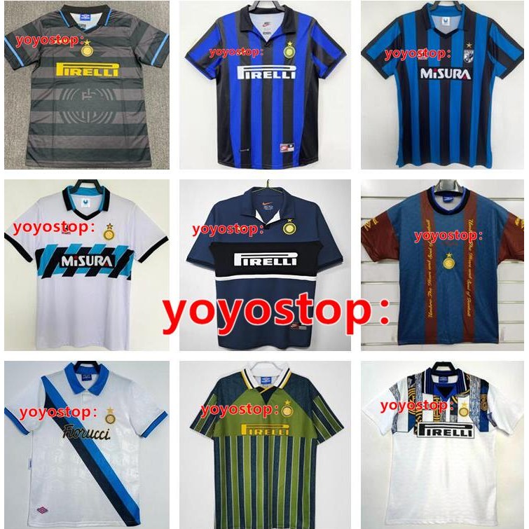 yoyostop คุณภาพสูง Retro 1997-02 Inter Milan Retro Soccer Football Jersey เสื้อยืดเสื้อกีฬาแฟนๆรุ่น 