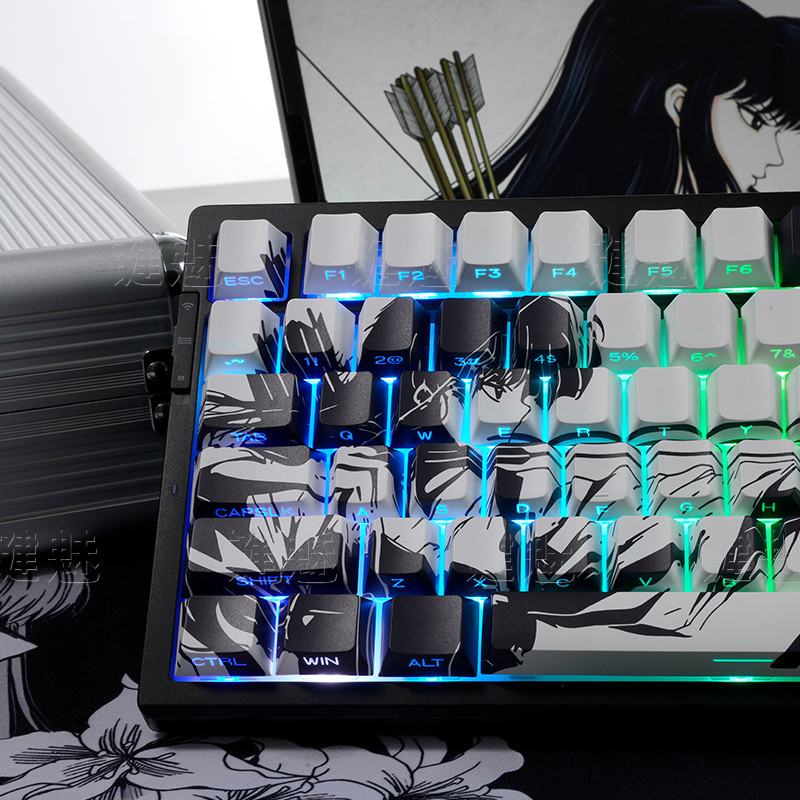 อะนิเมะ Kikyo Cherry Profile Dye Sublimation PBT Keycap Set (132-Key) pbt เข้ากันได้กับ ATK68, Megal