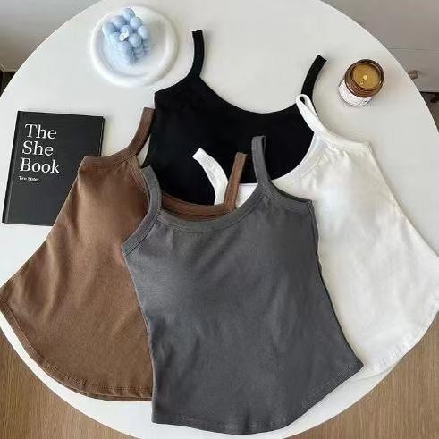 YY102 เสื้อกล้ามสายเดี่ยวผ้าฝ้าย ผู้หญิงพร้อมฟองน้ำแบบบาง สีพื้น น่ารักเหมาะกับวัยใส