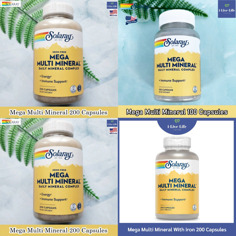 Solaray - Mega Multi Mineral With iron or Iron-free แร่ธาตุรวม 15 ชนิด