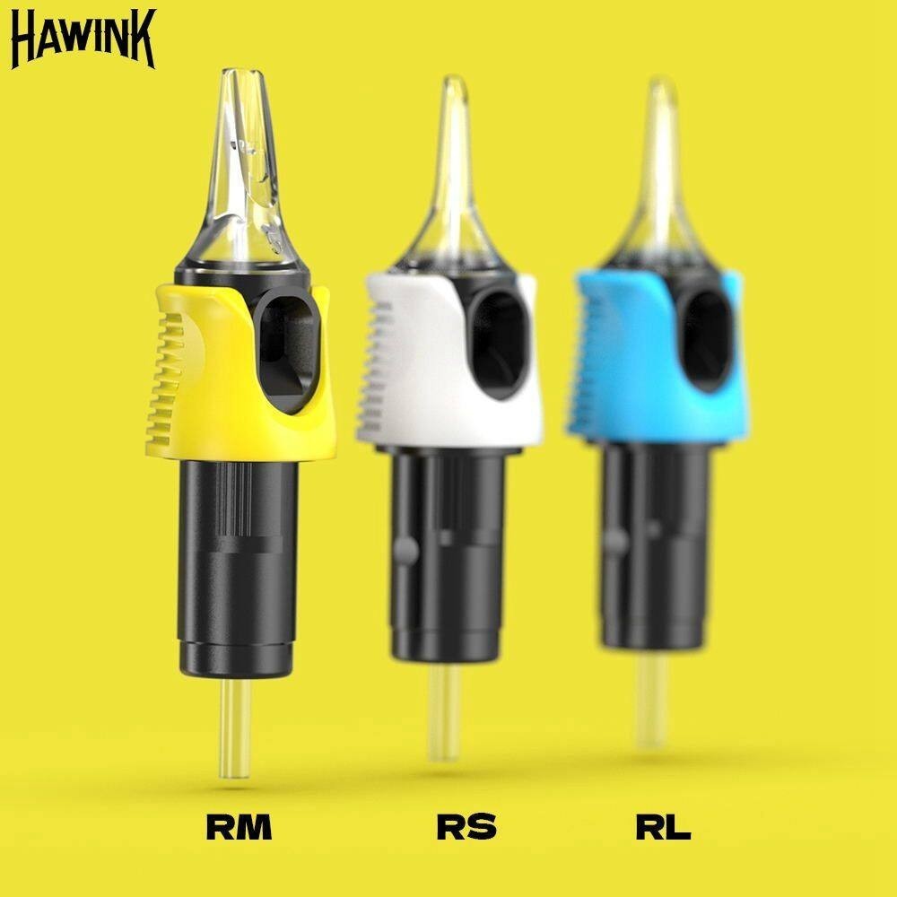 HAWINK ตลับสัก 16 ชิ้น RL/RM #10:0.30มม #12: 0.35 มม. ซิลิโคนทิ้งฆ่าเชื้อสแตนเลสสําหรับอุปกรณ์ช่างสัก