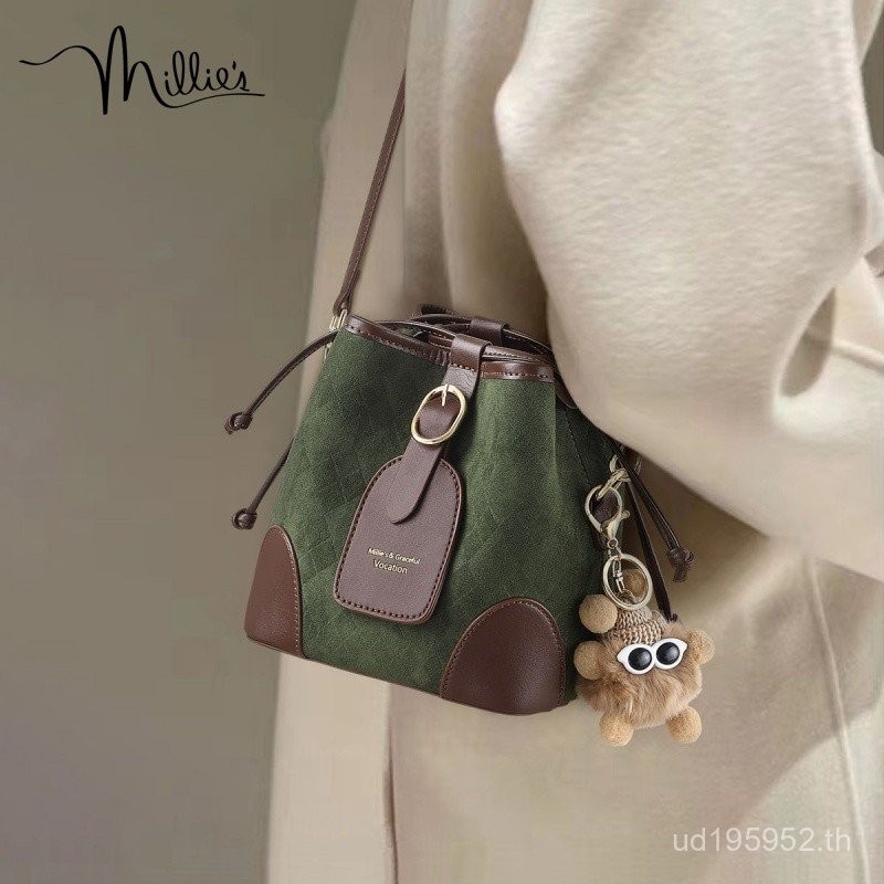 Miaoli MILLIES กระเป๋าแฟชั่น Cross-Body ดีไซน์ใหม่ สำหรับทุกโอกาส กระเป๋าถังสำหรับหญิง