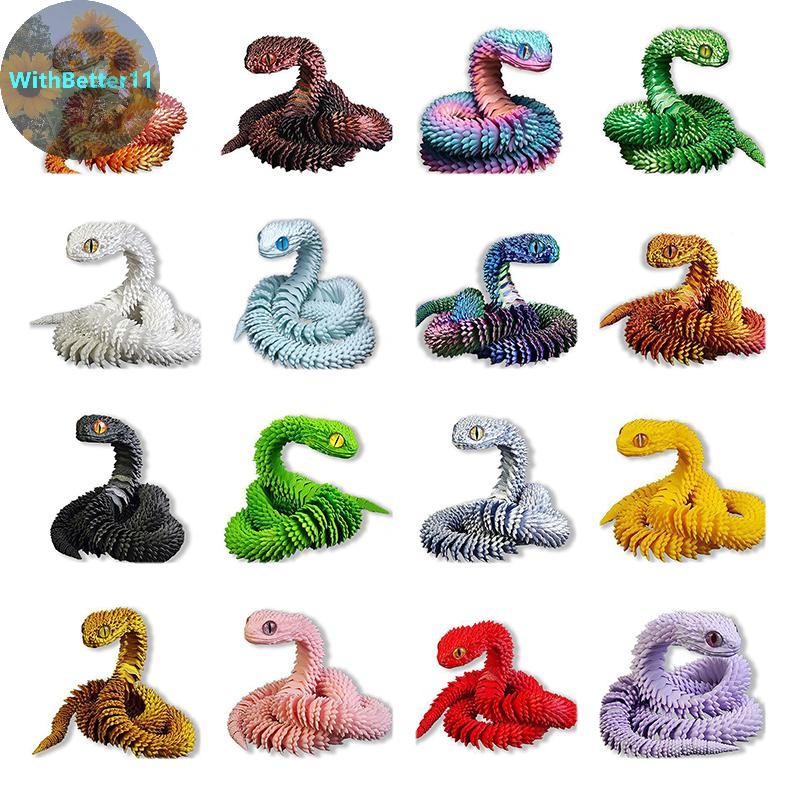 Better 1 ชิ้น 3D พิมพ์ Action Figure งู Articulated Bush Viper ของเล่น-มังกรงู Integrated Joint Mobility รูปปั้นเครื่องประดับตกแต่งบ้าน TH