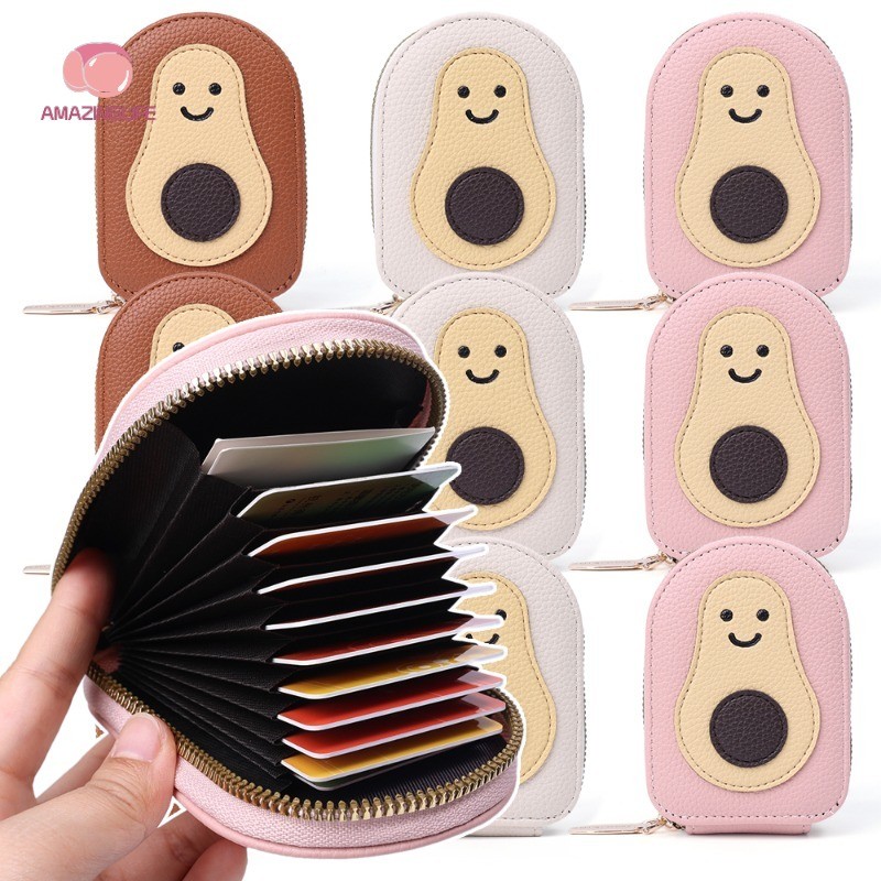 กระเป๋าใส่บัตรเครดิตลายการ์ตูนหน้ายิ้มมัลติฟังก์ชั่น - กระเป๋าสตางค์ใส่นามบัตร PU คุณภาพสูงหลากสี