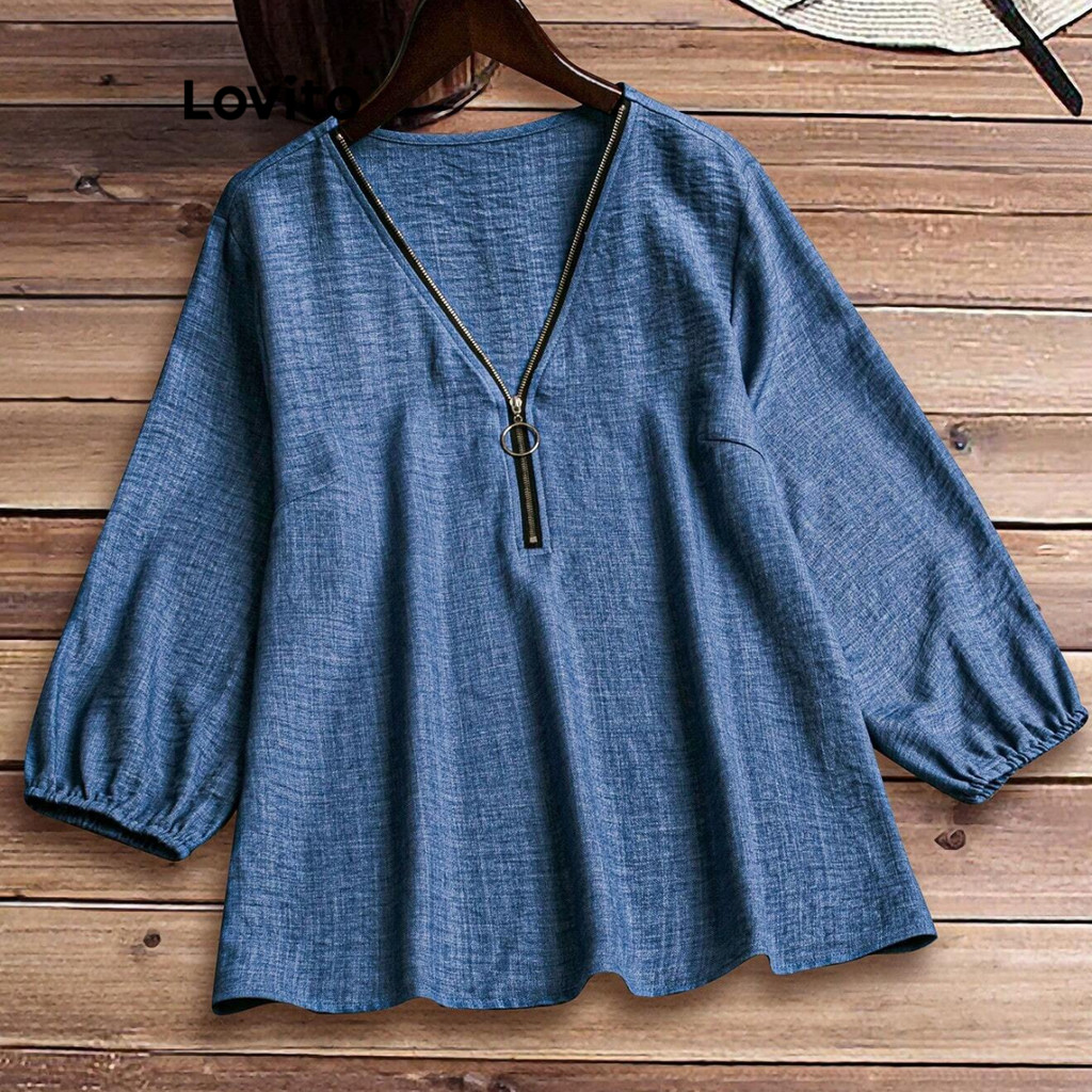 Lovito เสื้อซิปธรรมดาสำหรับผู้หญิง LBL17084