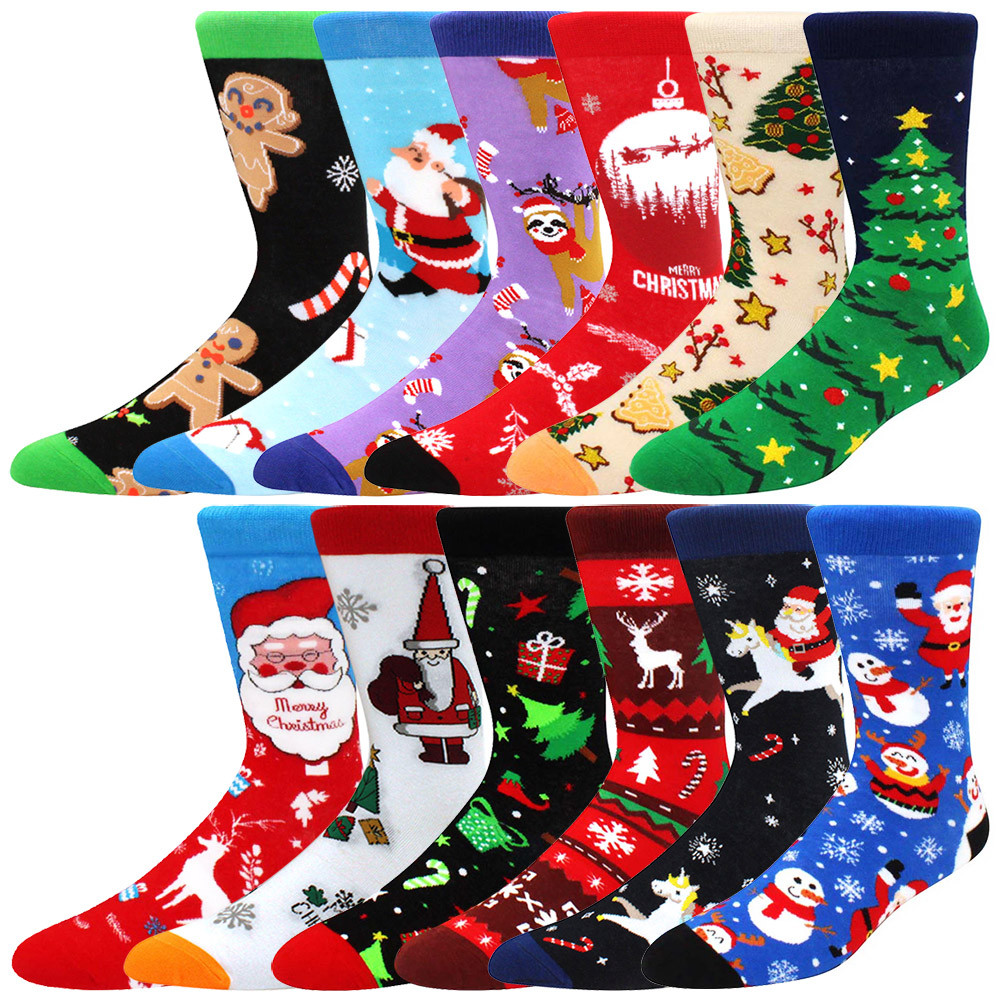 1คู่การ์ตูนซานตาคลอสถุงเท้าผู้ชายสบายฮาราจูกุอินเทรนด์สัตว์ถุงเท้าระบายอากาศดาวของขวัญคริสต์มาส