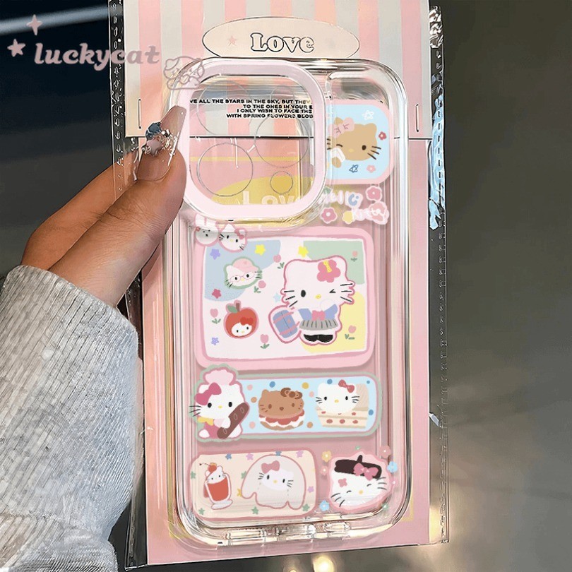 Iphone 16 15 14 13 12 11 Pro Max X XR XS Max 7 8 Plus SE2020 เคสโทรศัพท์ Ins สีลูกกวาดจุดสวย KT Cat Clear Soft Cover