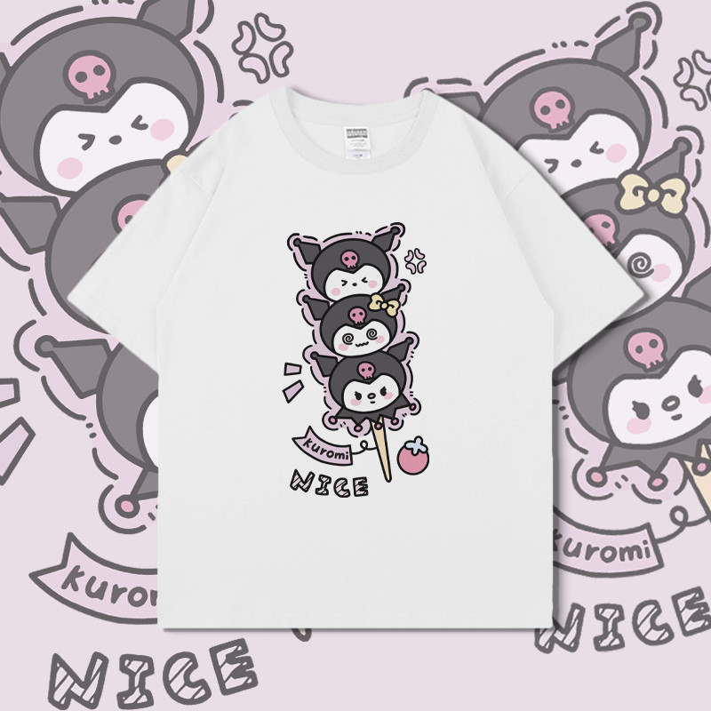 SELVZE（จัดส่งตลอด 24 ชั่วโมง） Sanrio T-shirt，การ์ตูนน่ารัก Kuromi พิมพ์เสื้อยืดแขนสั้นหลวม I000750