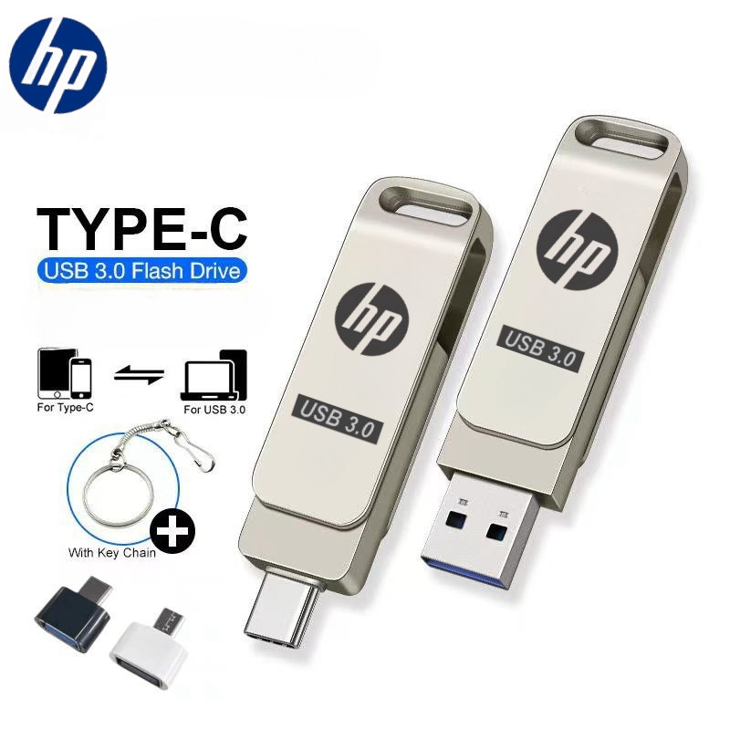 Hp 1TB 2TB USB Stick Key 2 IN 1 OTG แฟลชไดรฟ์ USB ไดรฟ์ปากกาเก็บแฟลชดิสก์ Type-C รองรับ iPhone15/16 iPad