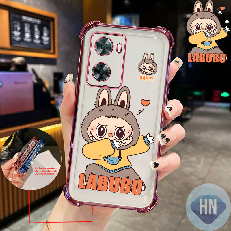 เคส OPPO A57 4G 2022 A57 5G 2022 A77 A77s LABUBU ใหม่สี่มุมโปร่งใสป้องกันการตกเปลือกเคส