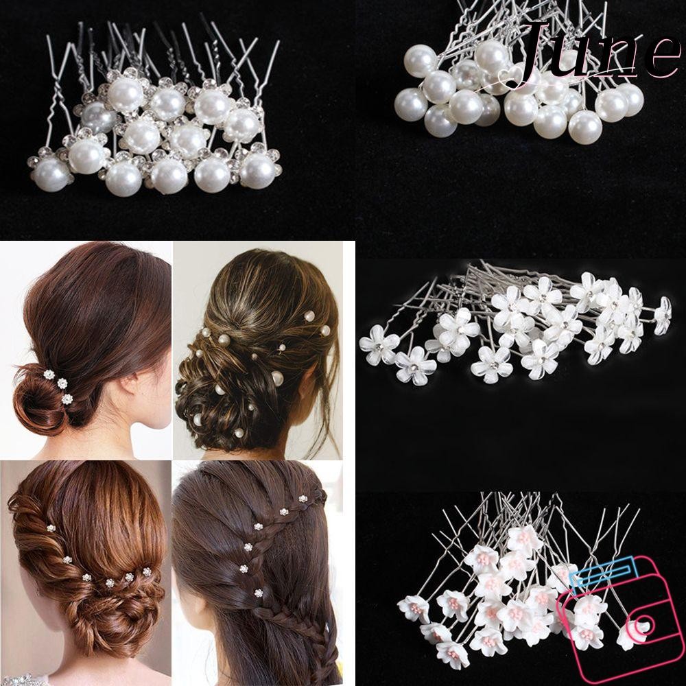 June 20 ชิ้นดอกไม้ Hairpin Stick Rhinestone ผม Pins ส้อมเจ้าสาว Tiara อุปกรณ์เสริมผม U รูปคลิปผม