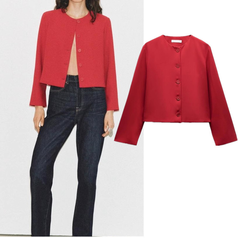 2025 เสื้อแจ็คเก็ตแขนยาวคอกลมกระดุมเรียบง่าย 8881187