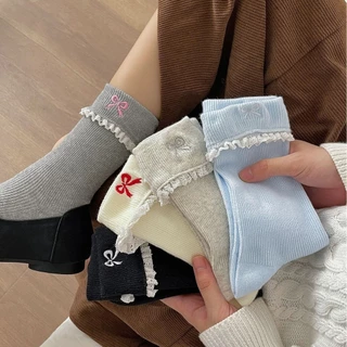 ลูกไม้นัวเนียโบว์ถุงเท้าโลลิต้าบัลเล่ต์สไตล์ข้อมือ เจเค วิทยาลัยสไตล์เกาหลี อิน สไตล์ถุงเท้าผ้าฝ้าย