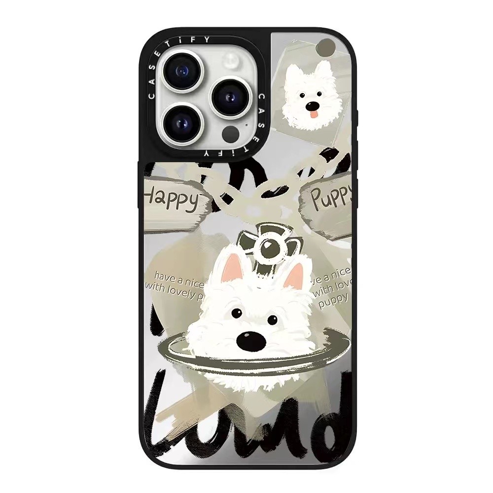 Casetif ตลกน่ารักสุนัขและแมวคุณภาพสูง Sliver กระจกสําหรับ IPhone 11 12 13 14 15 16 Pro Max 12 13 Mini 14 15 16 Plus X XS Max XR กันกระแทก Hard Case น่ารักการ์ตูนปก