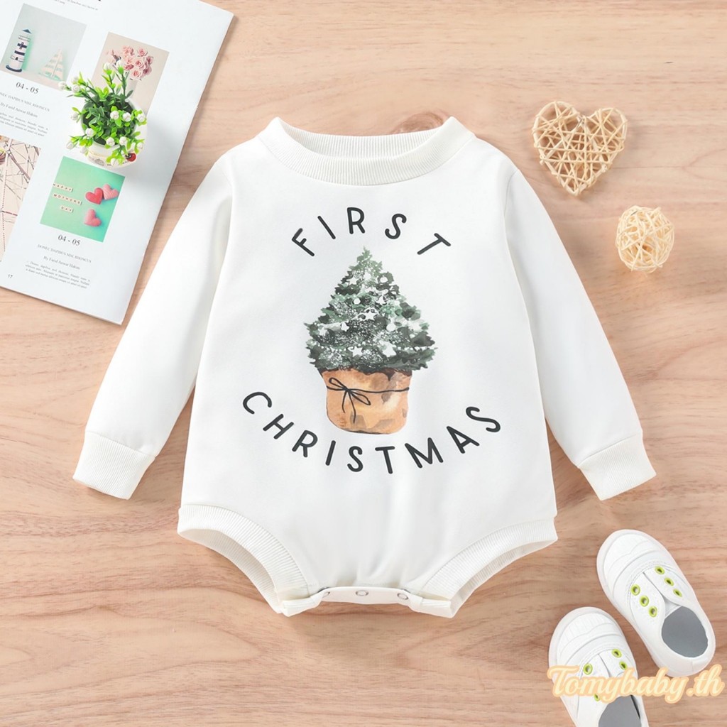 Tomybaby-ชุดรอมเปอร์ฤดูใบไม้ร่วงสําหรับเด็กแขนยาวoคอต้นคริสต์มาสพิมพ์ชุดบอดี้สูทลําลองสําหรับเด็กผู้ชายผู้หญิง