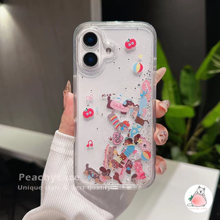 Kawaii Love Heart Dachshund Dog Slider Quicksand เคสโทรศัพท์สําหรับ iPhone 17 16 15 14 13 12 Pro Max 11 16 PLUS โปร่งใสกันกระแทกอะคริลิคฝาครอบปลอก