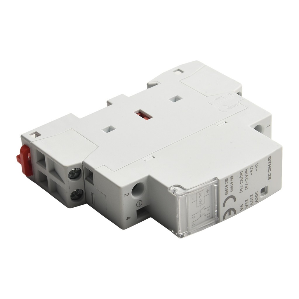 2p 25A Modular Contactor สําหรับการควบคุมวงจรภายในบ้าน Din Rail Mount DC12V