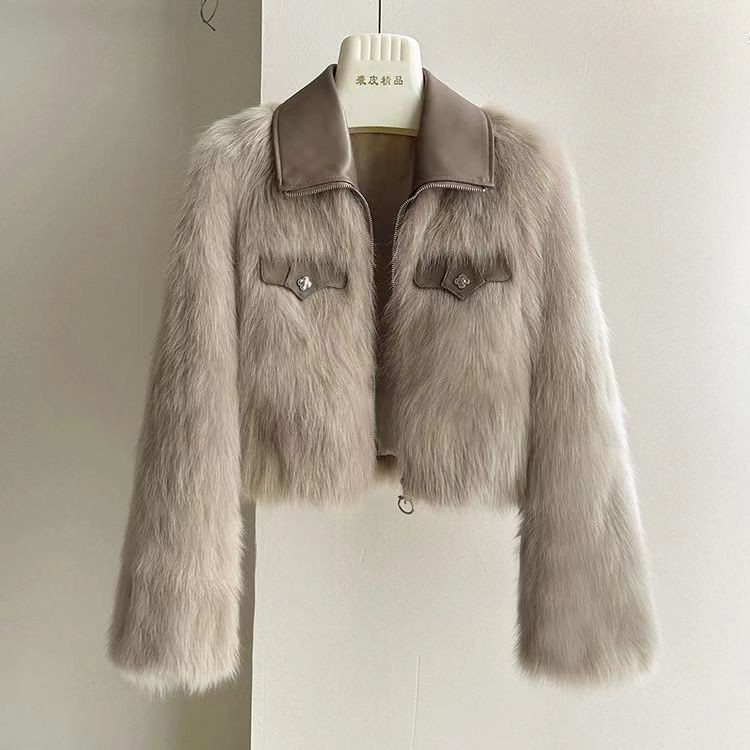 Fox Fur Small Women's Short Imitation Top2024Fur Slimming New Autumn and Winter Fur Turn-down Collar Coat Fashion