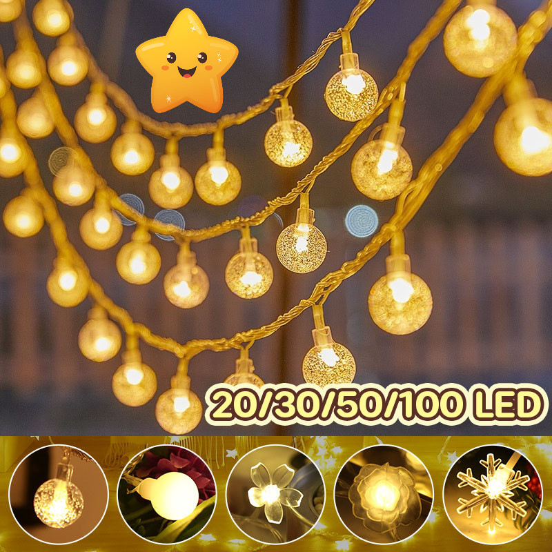 ไฟคริสต์มาส โซล่าเซลล์ 20/30/50/100 LED ไฟแต่งสวน ไฟวินเทจ ไฟปิงปอง ต่อหลายๆชุดได้ไม่ต้องเดินสาย ไฟกระพริบ แต่งสว