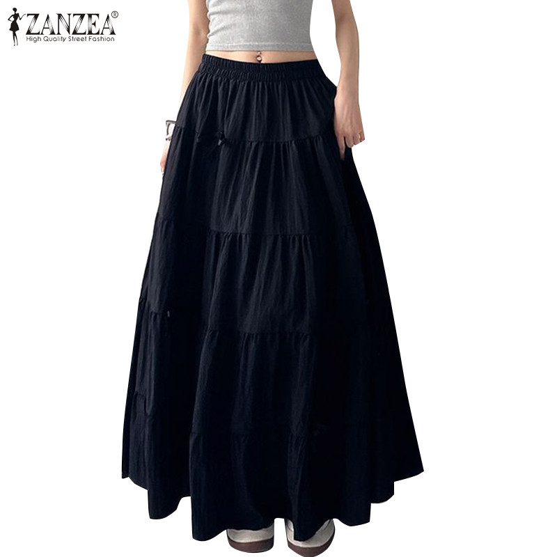 Zanzea ผู้หญิงแฟชั่นเกาหลีสีทึบเอวยางยืดหลวม A-Line Oversirt