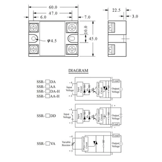 SSR-10DA-H/25DA-H/40DA-H/60DA-H/80DA-H/100DA-H โซลิดสเตทรีเลย์ Solid State Relay INPUT 3-32VDC, LOAD 90-480VAC 10-100...