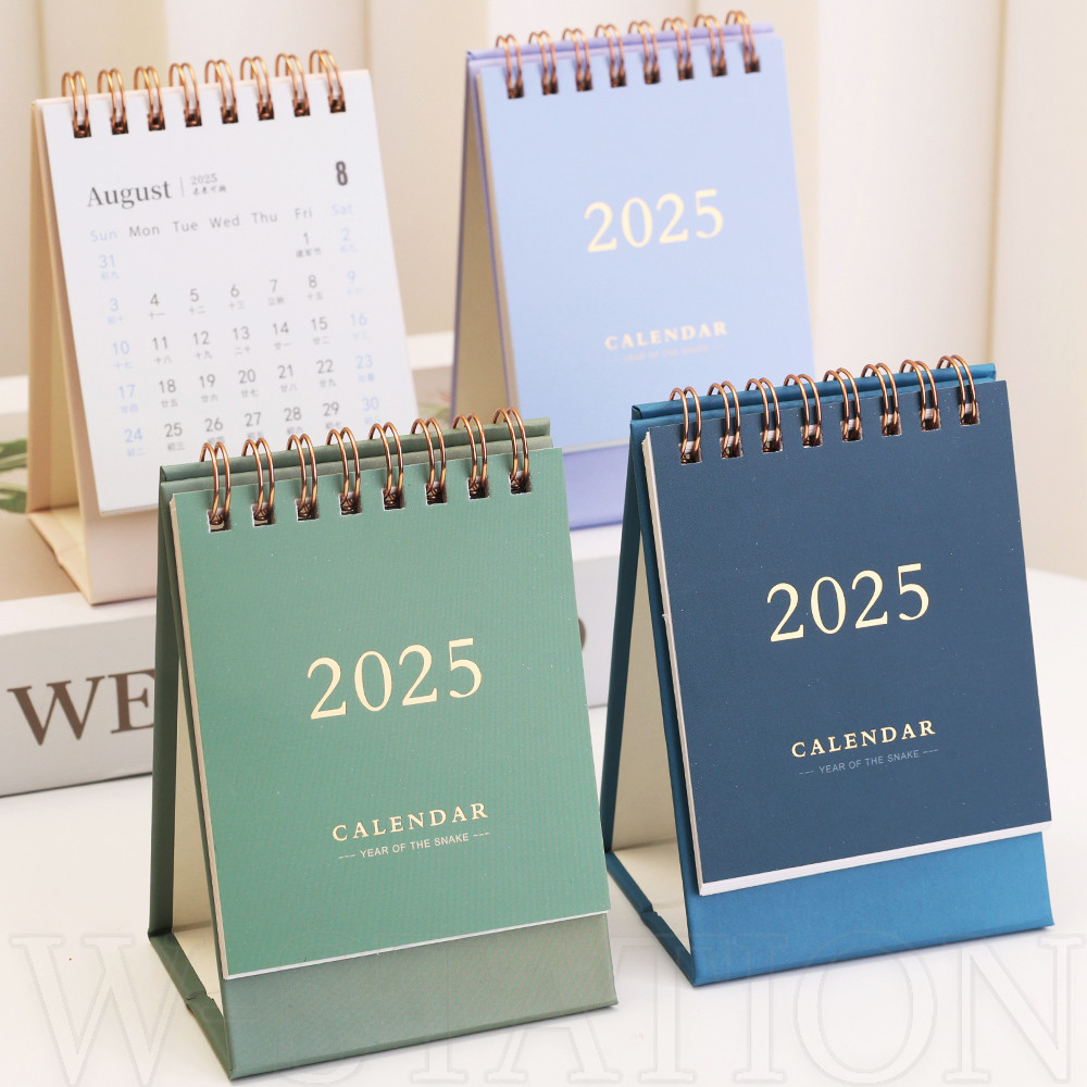 2025 ปฏิทินตั้งโต๊ะภาษาอังกฤษขนาดเล็ก-ยืนม้วนปกบันทึกหนังสือปฏิทิน-คุณภาพสูงที่เรียบง่าย-โฮมออฟฟิศตกแต่งเดสก์ทอปปีใหม่-เครื่องเขียนนัก