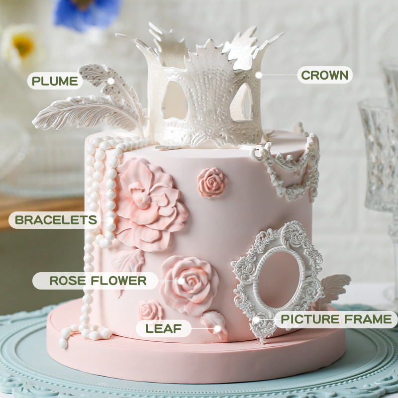 Kalaien 7รูปแบบยุโรปสไตล์ซิลิโคน fondant แม่พิมพ์ DIY เบเกอรี่เค้กตกแต่งเครื่องมือ Rose,Feather, กระจกกรอบรูปร่าง GUM PASTE, fondant, sugarcraft แม่พิมพ์